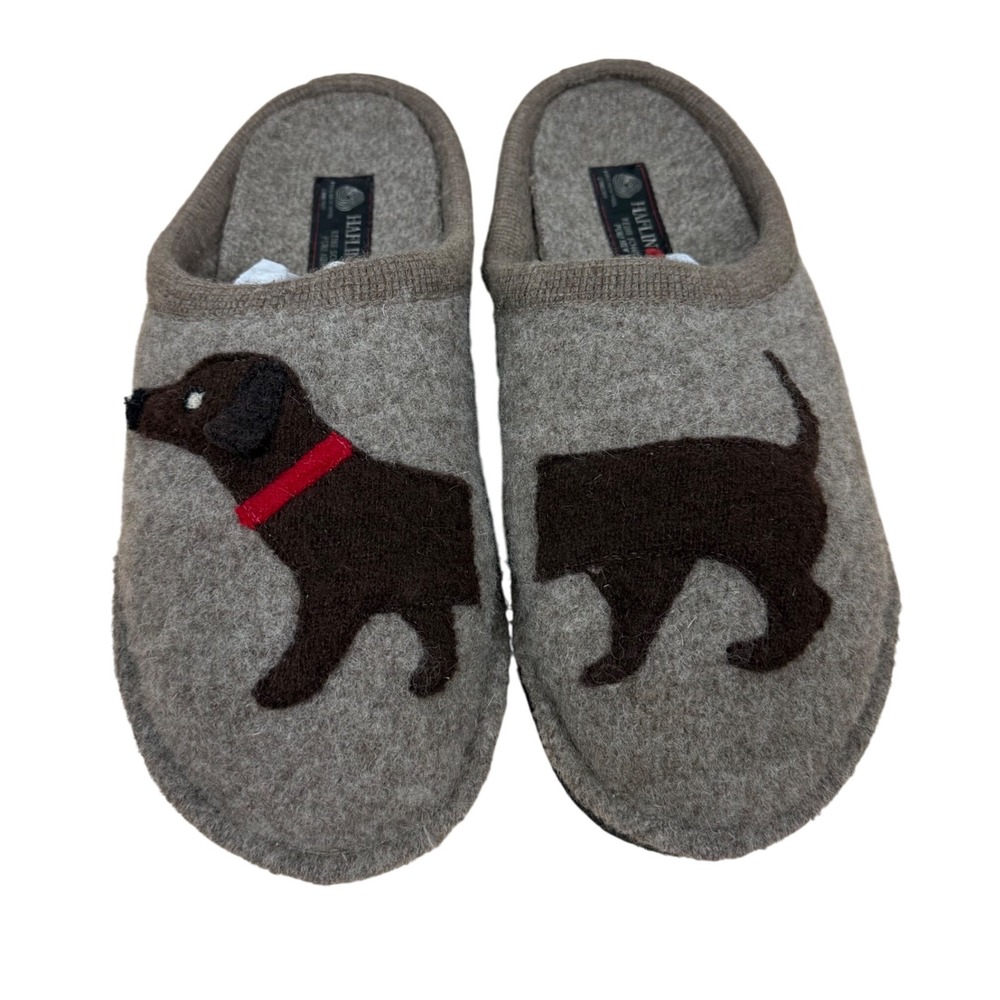 Haflinger Dog‎ Slippers Felt Wool Red Collar Brown Dachshund Mule Cozy